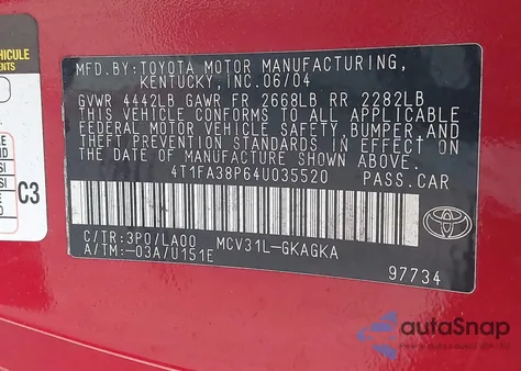 2004 Toyota Camry Solara Sle z USA, uszkodzony, nr VIN 4T1FA38P64U035520